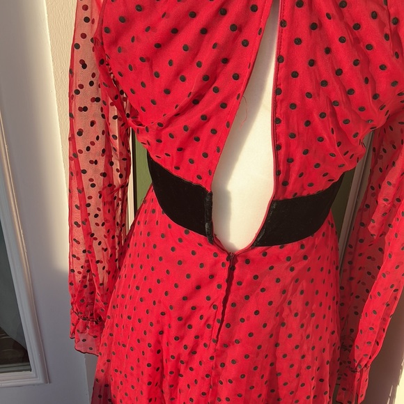 Vintage 60s 70s Red and Black Polka Dot Dress Flawed - Picture 6 of 10